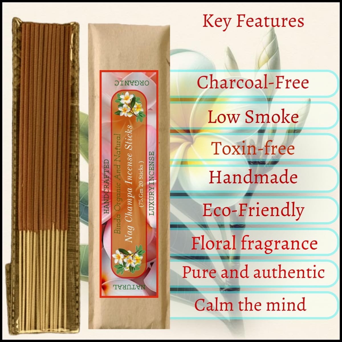 luxury nag champa incense sticks | natural organic handmade agarbatti (pack of 3)
