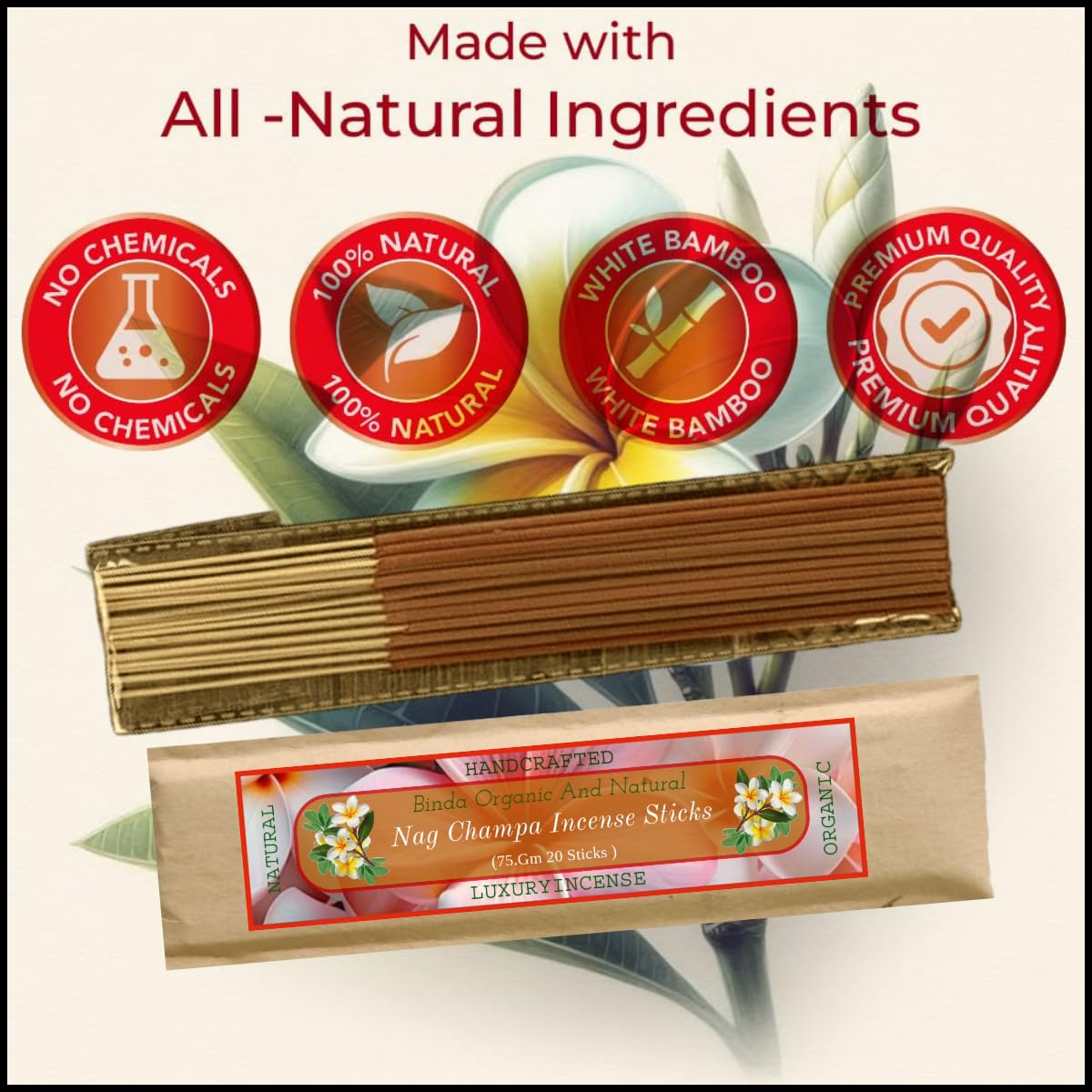luxury nag champa incense sticks | natural organic handmade agarbatti (pack of 3)
