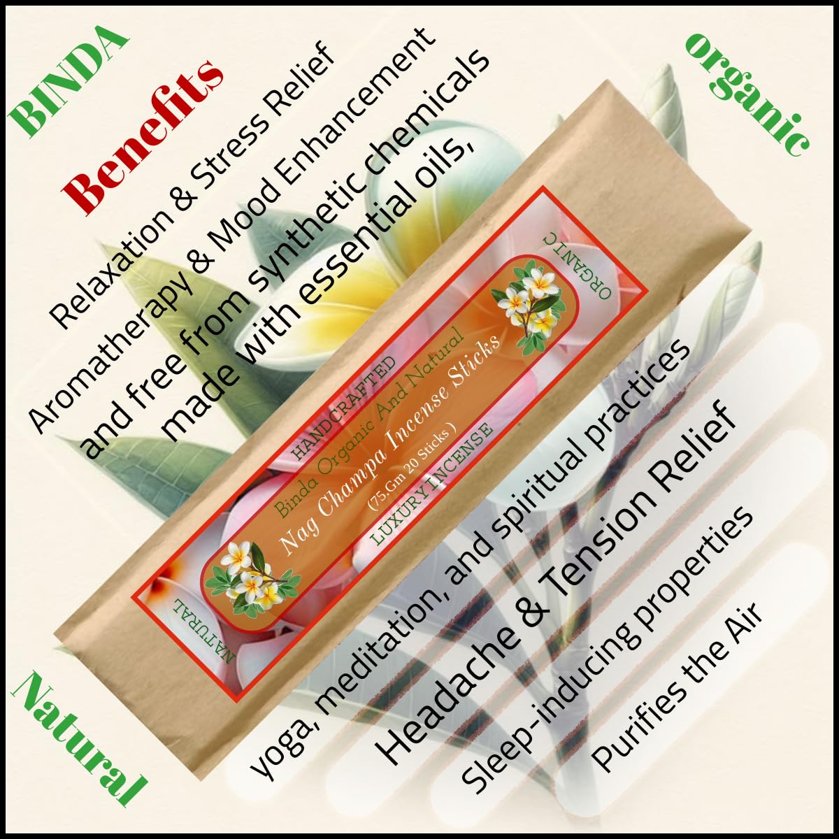 luxury nag champa incense sticks | natural organic handmade agarbatti (pack of 3)