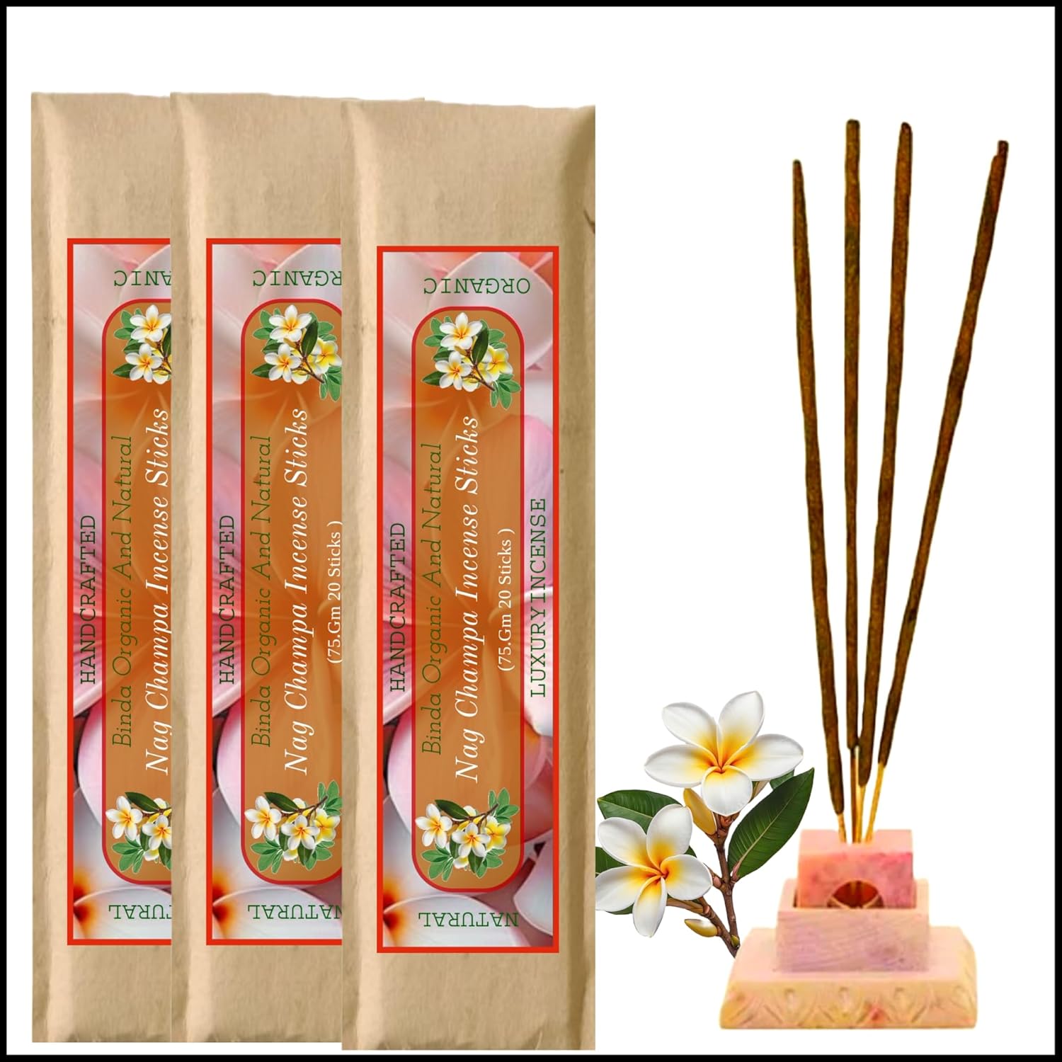 luxury nag champa incense sticks | natural organic handmade agarbatti (pack of 3)