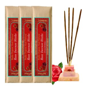 luxury rose incense sticks (gulab agarbatti) | pack of 3 | natural long lasting fragrance for puja, prayer & meditation