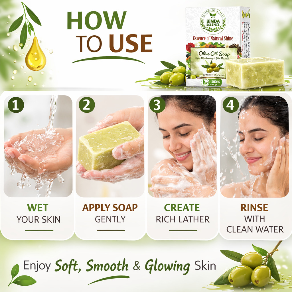 Binda Essence Olive Oil Soap – Natural Handmade Moisturizing Bath Soap 125g - Image 4