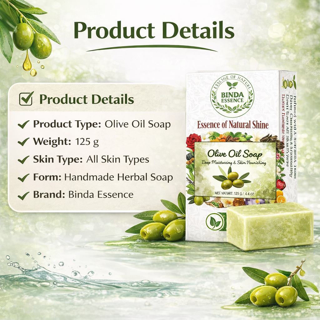 Binda Essence Olive Oil Soap – Natural Handmade Moisturizing Bath Soap 125g - Image 7
