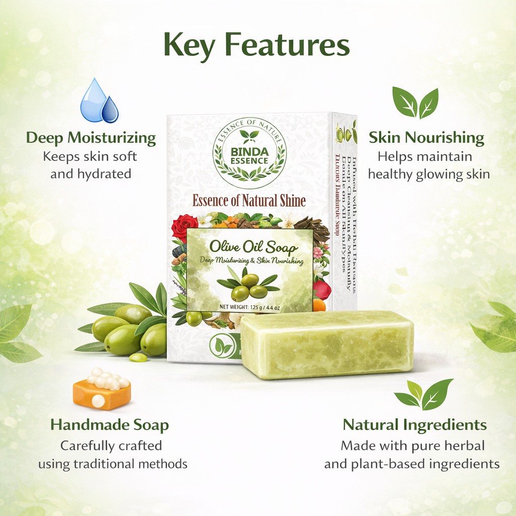 Binda Essence Olive Oil Soap – Natural Handmade Moisturizing Bath Soap 125g - Image 8